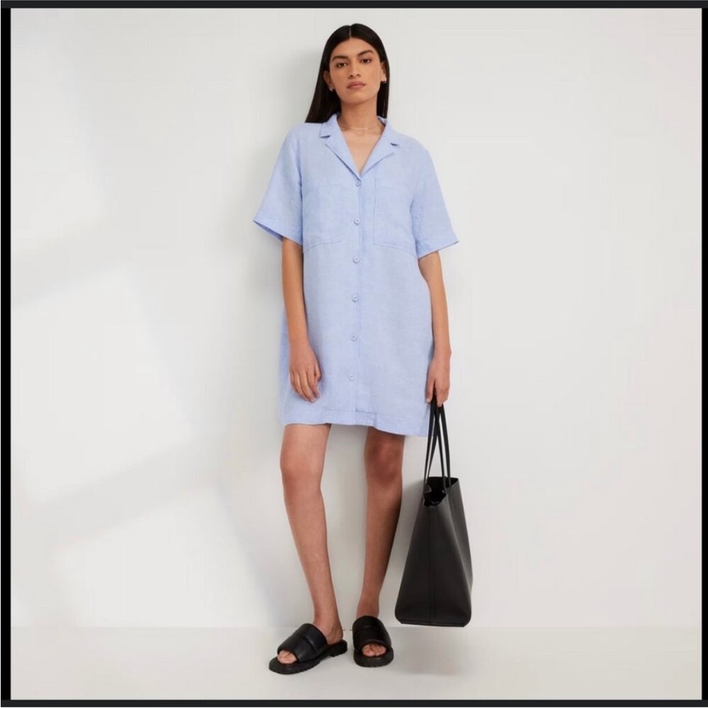 Everlane Linen Workwear Dress Light Blue XL